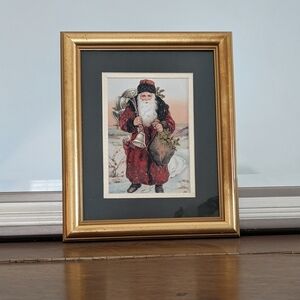 Framed Santa Claus Art Print with Gold Frame